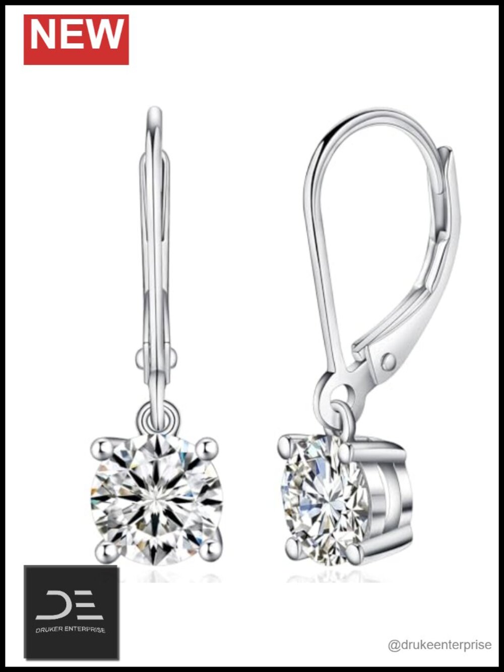 Real Moissanite Drop Dangle Earrings 18K White Gold Plated Sterling Silver 2CT
